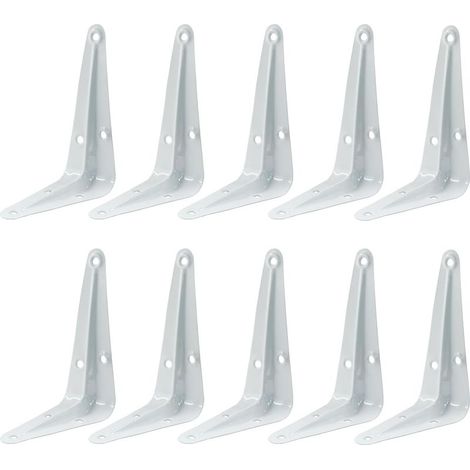 Lot de 10 équerres métalliques robustes pour étagères murales, 7,6 x 10,2 cm, avec chevilles et vis (blanches) (1/5)
