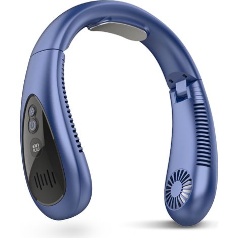 Ventilador de cuello con flujo de aire refrescante, batería recargable por USB de 5000 mAh, 3 velocidades, sin aspas (azul oscuro). (1/5)