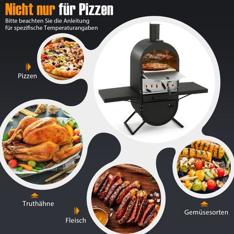 Pizzaofen Outdoor Pizzaofen mit Seitenablagen Grillrost aus Edelstahl Pizzaschaufel für Garten