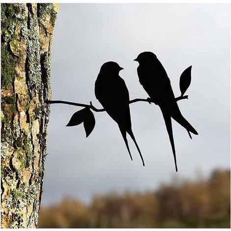 [NEVER USED] Metal Bird Steel Silhouette,Branch Birds Decoration, Statue Birds Figure Art Tree Decor, Backyard Bird for Outdoor Patio Garden Decorations (Swallow)