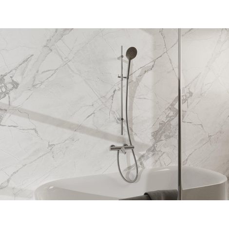 Fortifura Calvi Mitigeur baignoire - avec barre curseur - douchette ronde - flexible en métal - Inox brossé PVD (1/5)