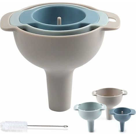 Funnel Kitchen Ensemble d'entonnoirs multifonctions 4-en-1 Entonnoir 3 pièces avec poignée et filtre amovible Entonnoir de remplissage en plastique 60/80/100 mm Passe au lave-vaisselle-Fei Yu (1/4)