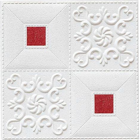 Stickers muraux adhésifs 3D, papier peint, panneaux muraux en carrelage céramique blanc-White Red