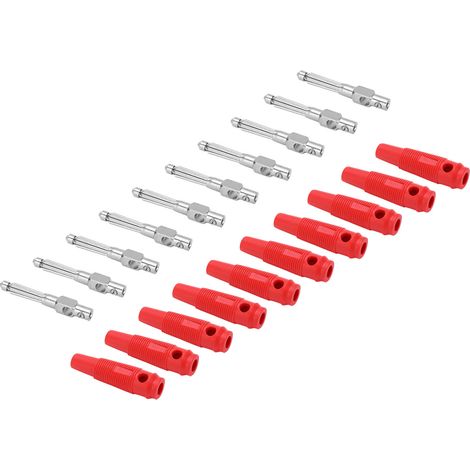 Lot de 10 fiches bananes 7 broches 4 mm en cuivre, 1000 V, 32 A, empilables, avec manchon souple, à visser, rouge (1/5)