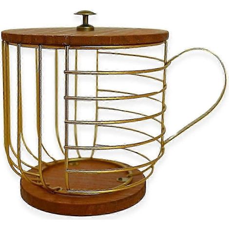 Porte-dosettes de café multifonctionnel - Organisateur élégant en métal doré et bois pour dosettes K-Cup et autres capsules de café (1/5)