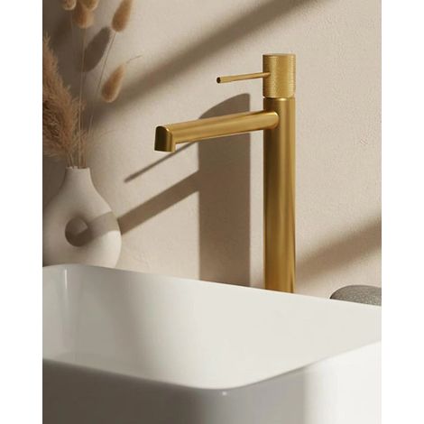 Exagonshop Rubinetto alto per lavabo senza scarico in ottone oro