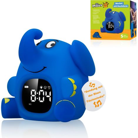 Bresser DieMouse - Despertador con luz nocturna para niños, 3 niveles, silicona a prueba de niños, 6 tonos de alarma, USB-C, función de repetición