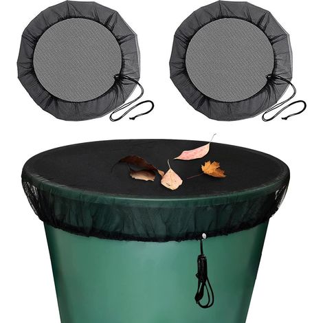 mosquiteras para depósitos de agua de lluvia, red de protección para barriles de lluvia con cordón ajustable, red protectora regulable, protección contra mosquitos y hojas. (1/5)