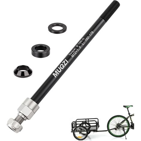 Attelage pour remorque vélo à axe traversant M12 x 1,5 (160–178 mm) Attelage pour remorque vélo, longueur d'axe réglable, compatible avec la plupart des vélos
