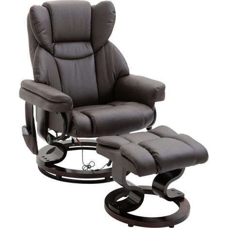 Poltrona relax massaggiante reclinabile con poggiapiedi in similpelle marrone MODENUIT (1/4)