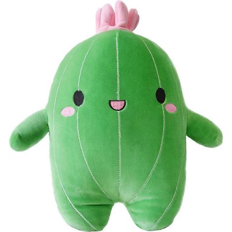 Cactus en peluche tout doux avec un visage souriant et des antennes roses - Coussin en peluche cactus (1/5)