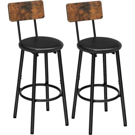 Barhocker 2er-Set mit Rückenlehne, PU-Leder, Fußstütze, Vintagebraun & Schwarz (1/5)