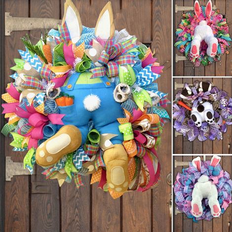 Guirlande De Pâques - Guirlande 3D En Tissu Avec Lapin En Peluche - Décoration De Porte Et Intérieure - 45 X 40 Cm - 1 Pièce (1/5)