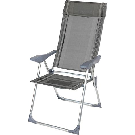 BURI Aluminium-Klappsessel Schwarz/Grau Garten Terrasse Balkon Belastbar bis 110kg