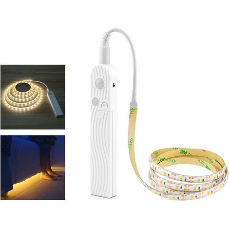 (Lumière blanche, 1 m) Bande lumineuse LED intelligente à détection de mouvement PIR, 5 V, interface USB, étanche, convient à un usage domestique. (1/4)