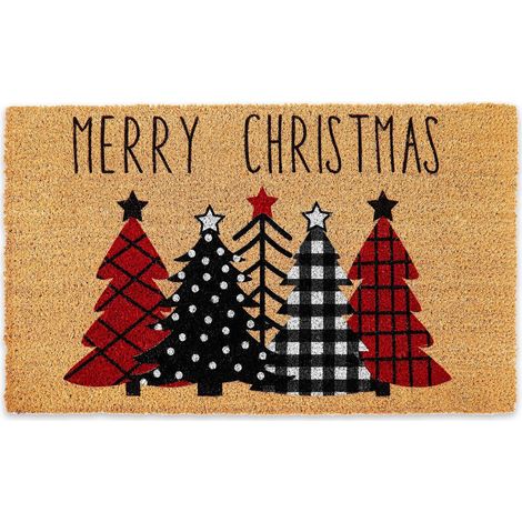 CCYKXA Weihnachtliche Fußmatte aus Naturfaser mit roten und schwarzen Punkten. Rutschfeste Fußmatte für drinnen und draußen – Dekoration für Ihr Zuhause. 43 x 75 cm (1/5)