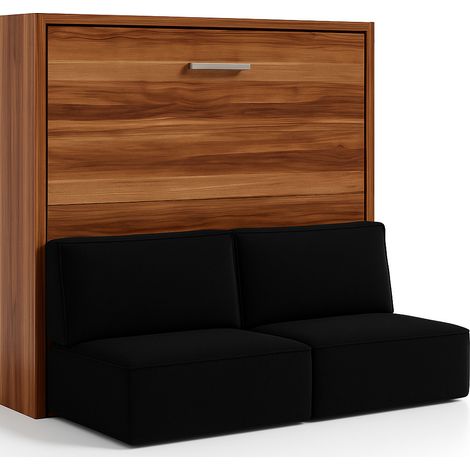 Lit escamotable horizontal LOGIA lit+canapé Noir-140x200-Canapé Noir-Structure Noyer-Version lit+canapé (1/5)