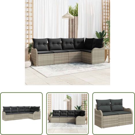 Poly-Rattan - Gartensofa-set mit Speicher 5 pcs Hellgrau Poly-Rattan (1/5)