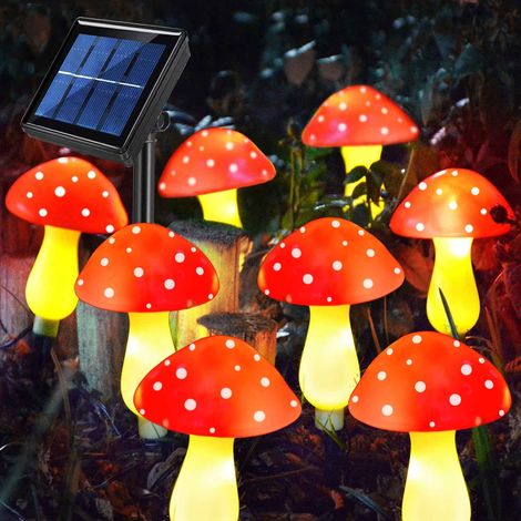 Lot De 8 Lampes Solaires En Forme De Champignon - 8 Modes - Imperméables - Décorations De Jardin Pour Pelouse, Jardinage, Allée, Cour, Pâques, Allée, Clôture, Noël, Halloween (Rouge) [Classe Énergétiq