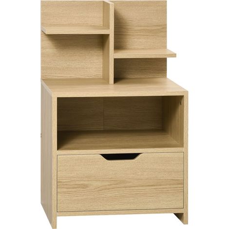 Nachttisch mit Schublade, Nische und Ablagefächern, Holzoptik, 45 x 35 x 73 cm, natur (1/5)