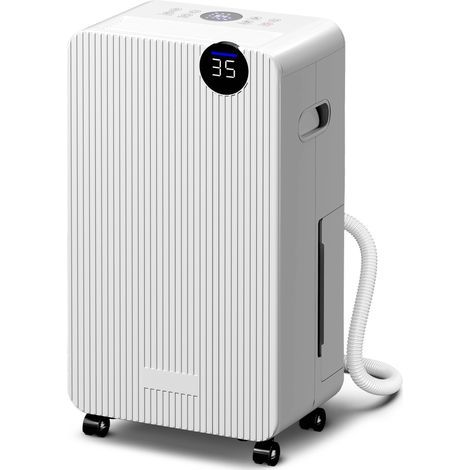 Déshumidificateur 12L/jour, blanc, réservoir 2,1 L, minuterie LED 24h, pour 12-25 m², verrouillage enfant (1/5)