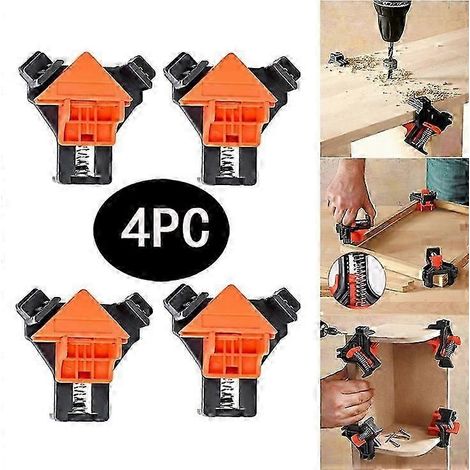 4 serre-joints d'angle à 90°, outils de travail du bois pour le tournage, la fabrication de meubles et de supports pour tableaux (noir, orange) - (1/5)