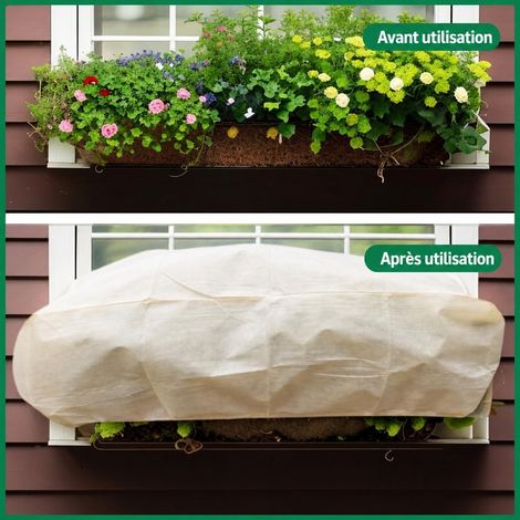 Lot de 2 housses de protection hivernale pour plantes, non-tissé blanc cassé, 100 x 40 x 45 cm, avec élastique et cordon (1/5)