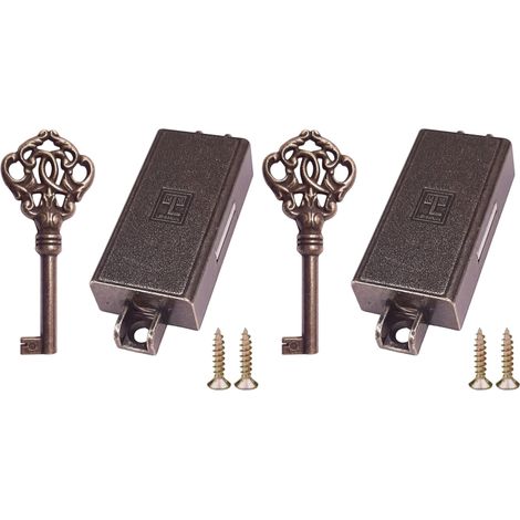 Serrure espagnolette brun bronze clé remplacement meuble buffet ancien décoration rustique armoire vintage, droite (Lot de 2)