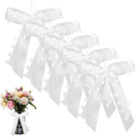 30 Stück Hochzeitsautoschleifen, Hochzeitsdekorationsschleifen, weiße Landhaus-Hochzeitsautoschleifen, Hochzeitsautodekoration, Hochzeitsautoband, passend für Hochzeitsparty-Blumenstrauß (1/5)