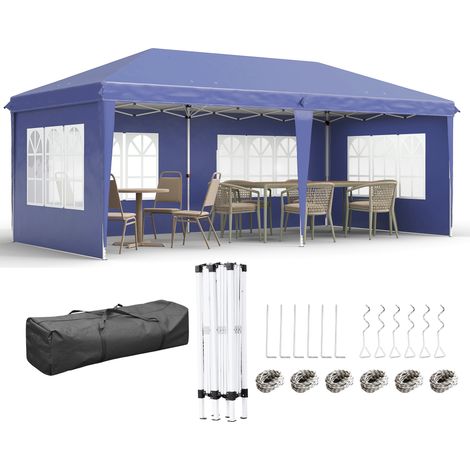 Gazebo da Giardino 6x3 m Regolabile in Altezza con Pareti Removibili, in Acciaio e Poliestere, Blu