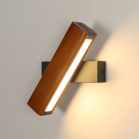 Applique Murale LED Interieur, Moderne Lampe Murale en Bois 360° Rotatif 3000K Blanc Chaud, Applique Murale Créatifs pour Salon, Chambre, Couloir, Bois Naturel ,Noir (1/5)