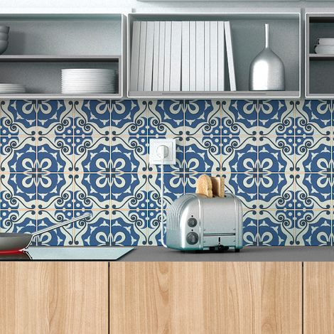Sticker Mural Carrelage adhésif Cuisine Salle de Bain - 24 STICKERS CARRELAGES AZULEJOS FOSCA - 24stickers10x10cm (1/5)