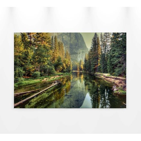 Tableau paysage nature pour salon | Tableau sur toile paysage forêt & montagne | Tableau printemps arbre & rivière pour couloir 0,9 x 0,6 m (1/5)