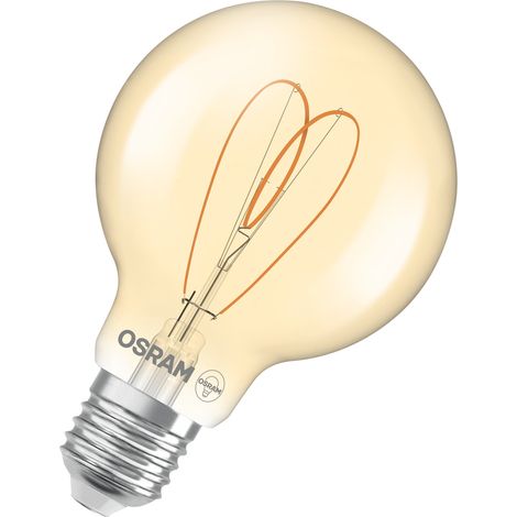OSRAM Vintage 1906 Globe est une blanc chaud à intensité variaben forme de bouclassique avec filament. Il offre 8 W pour 806 lm,E27, verre doré, diamètre 80 mm, 2200 K, EEK F.