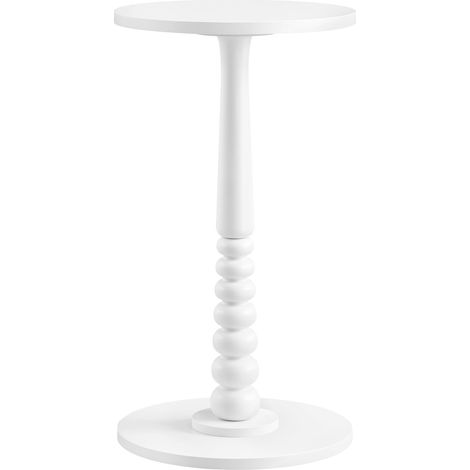 Table d’Appoint Ronde, Table à Boissons, Gueridon, pour Petits Espaces, Pied en Bois Massif, Style Mid-Century Modern, pour Salon, Chambre, Blanc Nuage LET293WB02 (1/5)