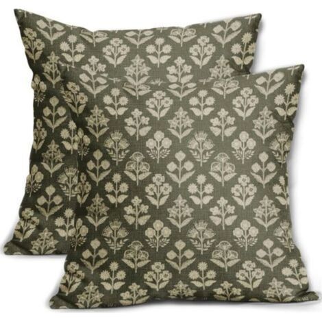 Lot de 2 Housses de Coussin décoratives rustiques à Motif Floral Vintage pour extérieur, Ferme, Printemps, été, canapé, lit, 45,7 x 45,7 cm, Vert Olive (1/4)