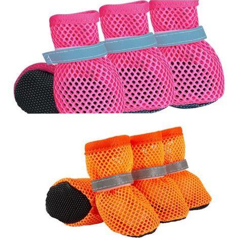 Achtteiliges Set schützender Hundeschuhe atmungsaktive und bequeme Sommerschuhe für Hunde geeignet für drinnen und draußen im Sommer Pink Rot S (1/5)