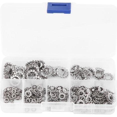 300Pcs Rondelle Etoile de Verrouillage de Dent Externe 6 Taille Joint Anti-desserrage en Acier Inoxydable M2.5 M3 M4 M5 M6 M8 Kit d'Assortiment de Fixations Clips de Vitesse à Pousser (1/5)