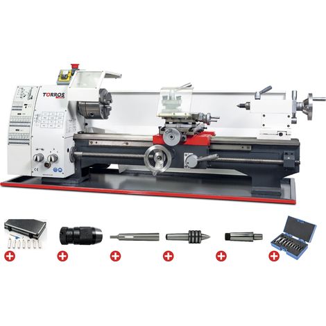 Torros – Tour à métaux d'établi 0,75 kW 230V – Hauteur de pointe 125 mm – Entre-pointes 550 mm – Alésage 26 mm – 6 vitesses jusqu'à 2000 min-1