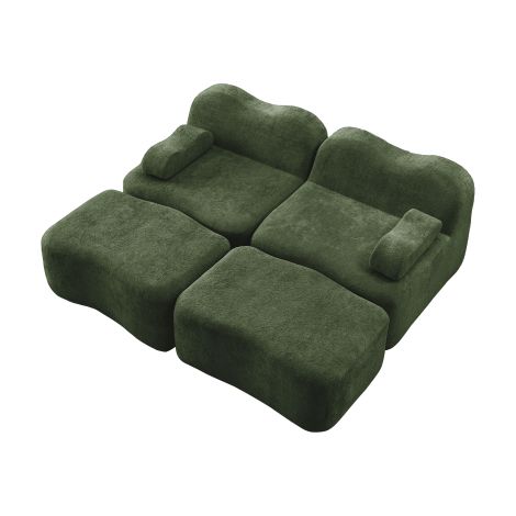 Canapé modulable 2 places (incluant 2 poufs) conception sans structure rigide en mousse haute densité 32D doté de coussins d'accoudoirs amovibles adapté aux salons et aux appartements conception a (1/5)
