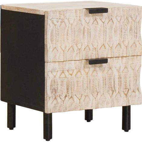 vidaXL  Bedside Cabinet  White 40 x 33 x 46 cm Solid Mango Wood