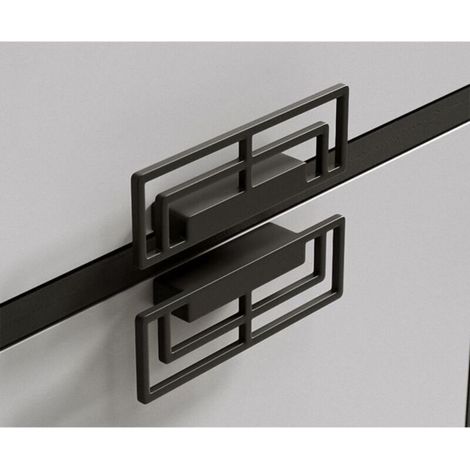 Maniglia per cassetto in due pezzi per mobile TV, elegante maniglia in lega di zinco, moderna, con motivo cinese di buon auspicio, interasse fori 32 mm, nera.