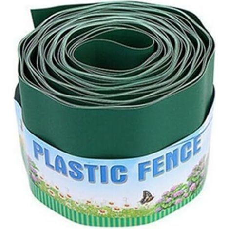 Bordure en plastique souple vert de 9 mètres de 10 cm, 15 cm, 20 cm de haut, bordure de pelouse pour séparer la pelouse et les parterres de fleurs (10 cm x 9 m) (1/5)