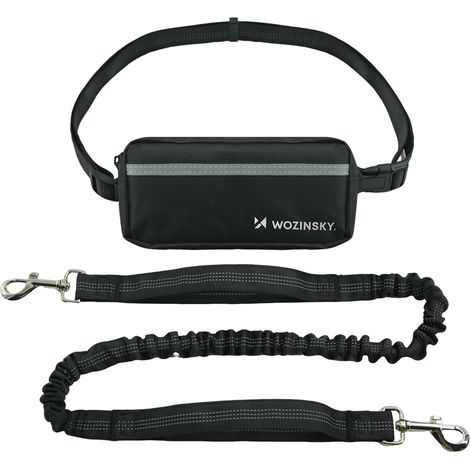 Cintura da fianco Wozinsky wpst-01 con marsupio e guinzaglio elastico per correre con il cane - nera (1/5)