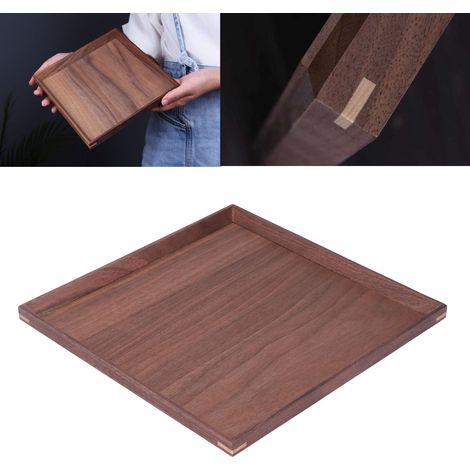 Plateau carré en bois de noyer noir pour fruits et desserts, assiette à gâteaux et à pain, plateau à thé, structure à tenons et mortaises, plateau en bois de style chinois de taille moyenne (1/5)