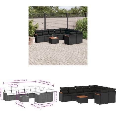 10-tlg. Garten-Sofagarnitur mit Kissen Schwarz Poly Rattan - Gartenmöbel - Esstisch - Lounge Set - Outdoor Möbel - Rattan Gartenmöbel - Home & Living (1/3)