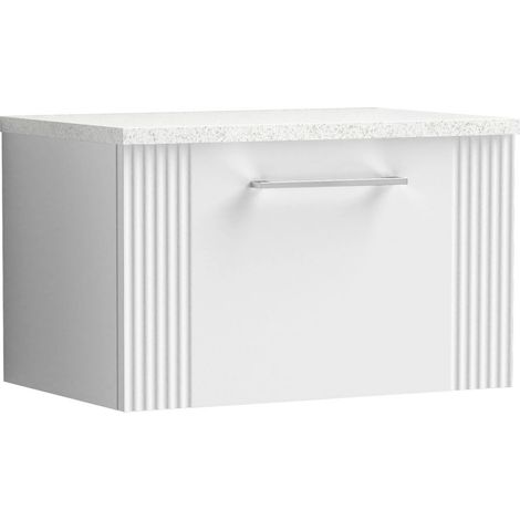 Belvide Partial Fluted 1 Drawer Wall Hung Vanity Unit with Sparkling White Laminate Worktop - 600mm - Satin White
