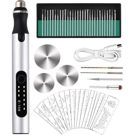 Stylo Graveur Électrique, Graveur Électrique Mini Outil Graver Bricolage, Mini Stylo De Gravure USB Rechargeable Stylo Graveur Multifonctionnel (1/4)