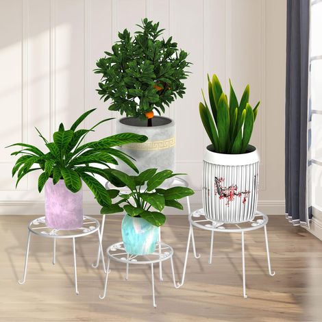 Lot de 4 tabourets de fleurs en métal pour l'intérieur, blanc, banc de fleurs, pot de fleurs, balcon, décoration de jardin, support de fleurs, extérieur, étagère à plantes, étagère en fer, présentoir (1/5)