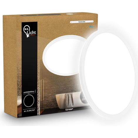 Plafonnier LED plat avec éclairage indirect, lumière blanc neutre, protection IP44, plafonnier salle de bain, lustre cuisine, lustre salon, 42 x 3 cm, blanc (1/5)